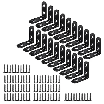 Угловой кронштейн L-образной формы, Стальные L-образные кронштейны Для полок, Металлическая угловая скоба для шкафа деревянной мебели Черного цвета