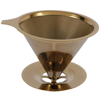 2 Фильтра для переливания кофе с двойными стенками из нержавеющей стали, титана и золота, с подставкой для чашек и ручкой 12