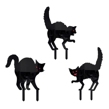 Страшная вывеска с черной кошкой на заднем дворе, колья, украшения для газона, Декоративный знак на Хэллоуин, водонепроницаемые вывески, реквизит для вечеринки 11