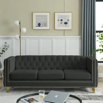 Бархатный диван для гостиной, диван с квадратными подлокотниками, обитый пуговицами, Современный диван с пуговицами и металлическими ножками, диван-кушетка для спальни