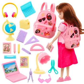 Милые миниатюрные принадлежности для кукольного домика для учебы для Барби, 18 предметов, мини-ноутбук, Линейка, Глобус, карандаш, Настольная лампа для детских игрушек Barbie 5