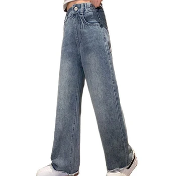 Джинсы для девочки, однотонные джинсы для девочек, демисезонные брюки для детей, повседневная детская одежда в стиле кэжуал 6 8 10 12 14 2