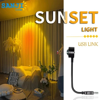 SanjiCook USB LED Sunset Lamp Радужный Неоновый Проектор Night Light Портативное Настроение Атмосфера гостиной Освещение для украшения дома