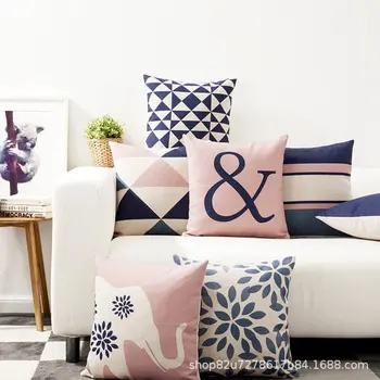 Скандинавская Розово-фиолетовая Геометрическая льняная наволочка 18x18 дюймов для дома, гостиной, дивана, чехлы для автомобильных подушек, наволочки 45x45 см 9