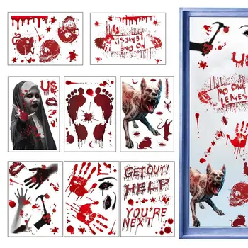 Кровавые наклейки ужасов на Хэллоуин, 8 Листов, Кровавый отпечаток руки, Наклейка на стену ужасов на Хэллоуин, Прилипает к стене, окну, полу 14
