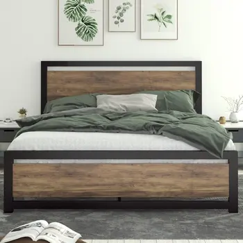 Кровати с металлическим каркасом с изголовьями, двуспальные кровати в индустриальном стиле, односпальные кровати в спальнях, кровати для взрослых и подростков, мебель для спальни