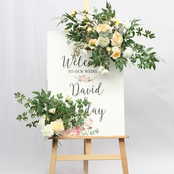 Рамка для приветствия свадьбы, деревянная рамка для знака приветствия, водный знак для свадьбы высокого класса, цветочный знак, имитация цветов, шелковое цветочное искусство 15