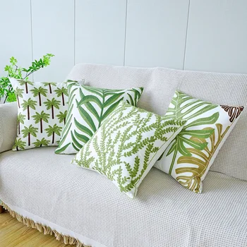 Наволочка с зелеными листьями из вышитого хлопка 45x45 см, украшение для дома, Наволочка с подсолнухом, гостиная, спальня, диван-кушетка 5