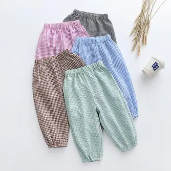 2023 AncoBear Корейские летние длинные брюки для детей Детские брюки с клетчатым принтом от комаров, Солнцезащитные штаны для младенцев 2