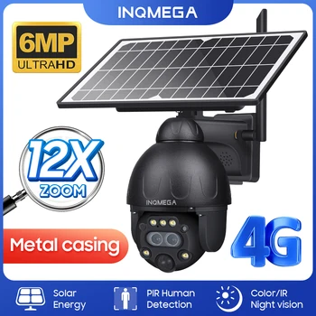 INQMEGA 8MP 4G Солнечная Камера Безопасности С Металлическим Корпусом 12-кратный Зум Открытый WiFi PIR Обнаружение Человека IP66 Водонепроницаемая Камера Цветная/ИК-Камера 12
