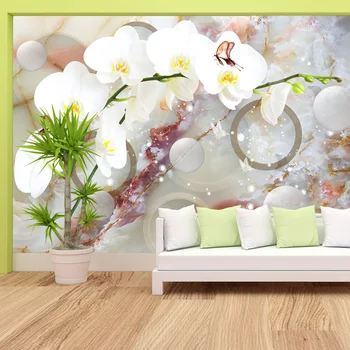 Изготовленные на заказ самоклеящиеся фотообои для гостиной с цветочным узором на мраморе, обои для телевизора, домашний декор, покрывающий фрески 3