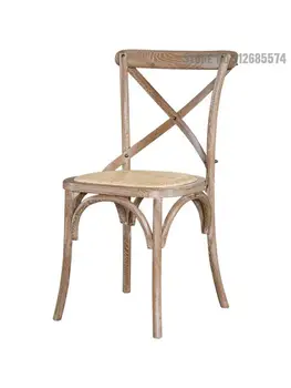 Ретро-стул из массива дерева в американском стиле Кантри, Обеденный стул, Домашний стул Со спинкой, Деревянный стул, Обеденный стул из плетеного ротанга, Вилка для отдыха 5
