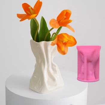 Сделай САМ Большую плиссированную карманную вазу из эпоксидной смолы, силиконовую форму в скандинавском стиле, вазу в форме мешка, бетонную, цементно-гипсовую силиконовую форму 5