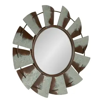 Красивое Красивое настенное зеркало в виде ветряной мельницы диаметром 32 дюйма из потрепанного металла в деревенском стиле фермерского дома 4
