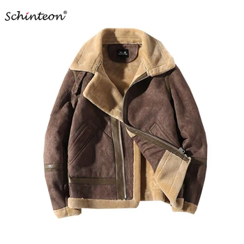 Новая мужская куртка Schinteon, зимняя теплая верхняя одежда, замшевая кожа, пальто из искусственного меха ягненка, прямая поставка, M-5XL