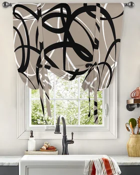 Геометрическая кривая Черно-белая текстура Оконных штор, подвязных штор для кухни, гостиной, регулируемых стержневых карманных штор 7