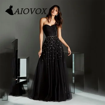Элегантное платье для выпускного вечера AIOVOX с вырезом в виде сердечка, плиссированное, расшитое бисером, вечернее платье трапециевидной формы с рюшами сзади, Vestido De Noche для женщин