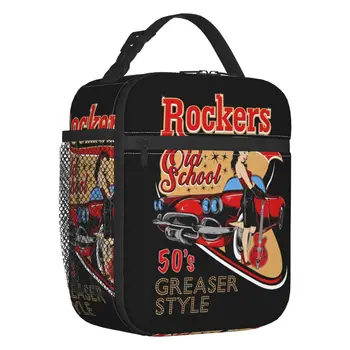 Rockabilly Pinup, винтаж 1950-х годов, Изолированная сумка для ланча для школы, офиса, музыки, поп-музыки, термоохладитель, ланч-бокс для женщин и детей 16