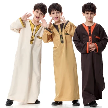 Детская одежда для подростков Летняя Народная Одежда Thobe Kids с длинным рукавом, Однотонная одежда для мальчиков 2023, Новая Национальная одежда Thawb Arab для Рамадана 4