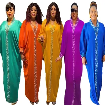 2023 afrikanische Plus Size Kleider für Frauen elegante afrikanische Langarm V-Ausschnitt Party Abend lange Weihnachts kleid 1