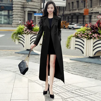 2023 Новая весенне-осенняя Длинная черная ветровка в женском приталенном стиле, популярное британское пальто длиной до колена 2