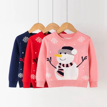 Зимний Рождественский детский свитер, осенний хлопковый свитер для маленьких мальчиков и девочек с мультяшным снеговиком, вязаный свитер с длинными рукавами, теплая детская одежда 6