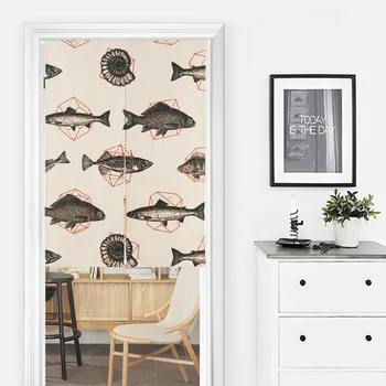 Дверная занавеска с геометрическим треугольным Рисунком в виде Рыбы, Декор для кабинета, спальни, входа в дом, Занавески для перегородок Noren, кухни, ресторана 7