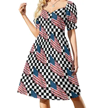 Новый американский флаг на шахматной доске, платье без рукавов, летнее платье, женская одежда 1