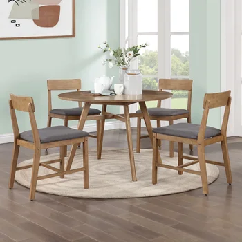 Обеденный стул Mainstays Wood, 4 комплекта, цвет орехового дерева, обивка сиденья серой тканью, в комплекте 4 стула 7