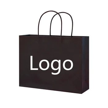 Полностью черный бумажный пакет kraft, бумажная сумка для покупок большого размера, пустой логотип для печати на заказ