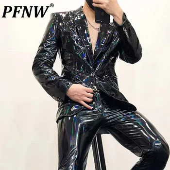 PFNW Black Magic Mirror, Яркий кожаный костюм, Мужская модная куртка из мягкой лаковой кожи большого размера, Блейзеры Tide на заказ 12Z4450 7