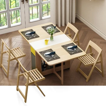 Горячая распродажа мебели для столовой, деревянный обеденный стол со складыванием 1,4 м, многофункциональный складной умный обеденный стол со скрытыми складными сиденьями 2