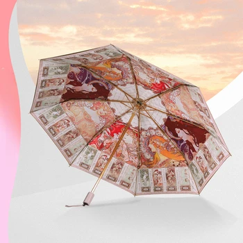 Двухслойный зонт от солнца, солнечный и дождливый, двойного назначения, Анти-ультрафиолет, Женский зонт для рисования маслом в корейском стиле, товары для дома 8