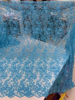 Кружевная ткань с бисером, роскошные хрустальные бусины ручной работы для свадебного платья, высококачественная нигерийская тюлевая сетка, черный материал для поделок с блестками 8
