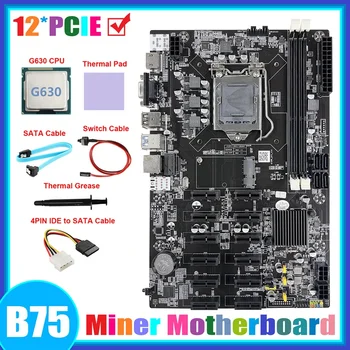 Материнская плата для майнинга ETH B75 12 PCIE + процессор G630 + 4-КОНТАКТНЫЙ кабель IDE-SATA + Кабель SATA + Кабель переключения + Термопаста + Термопластичная прокладка 5