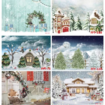 Фотореалистичные тканевые фоны для рождественской фотосъемки, Снеговик и сосны, Лесная гирлянда, фон для фотостудии FSS-116 6
