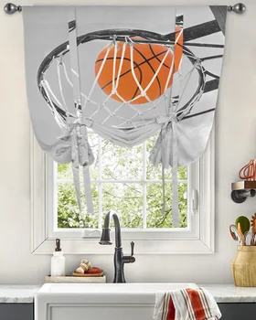 Баскетбольная спортивная стрельба, Серая занавеска для гостиной, кухни, Короткие занавески на завязках, Регулируемые шторы с карманами 11