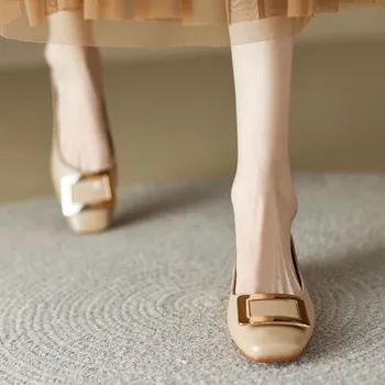 Женские туфли-лодочки с квадратным носком на низком каблуке, модельные туфли без застежки на пуговицах, женские балетки Zapatos Mujer, осень 1544N 14