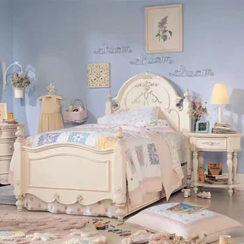 Мебель для спальни кровать из массива дерева во французском кремовом стиле детская кровать кровать принцессы для девочек кровать для хранения вещей для предотвращения чрезмерного шума 2