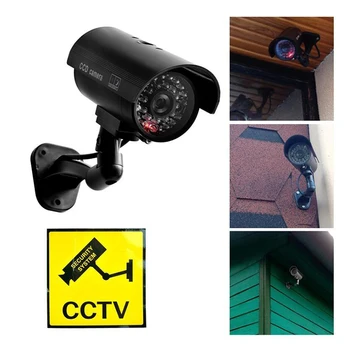 Поддельная камера, наружная водонепроницаемая пуля безопасности, Фиктивная камера, мигающий красный светодиодный монитор, имитация камеры видеонаблюдения в помещении 1