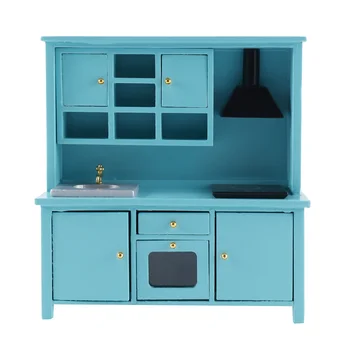 Шкаф для деревянной мебели в масштабе 1/12 с раковиной, духовкой, вытяжкой и индукционной плитой 4