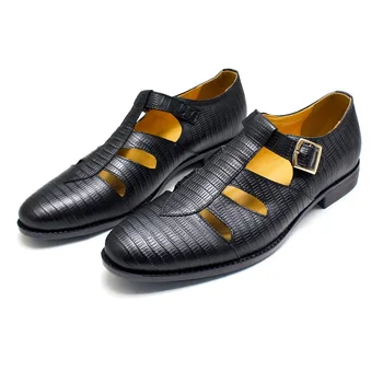 Мужские сандалии из натуральной кожи, деловые кожаные туфли в стиле ретро, мягкая удобная мужская обувь с пряжкой, универсальные сандалии для улицы
