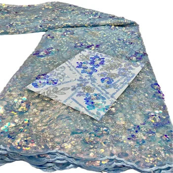Высококачественный Модный Французский тюль с вышивкой, кружевная ткань с пайетками смешанного цвета с африканской нигерийской кружевной тканью для свадебного платья 12