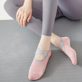 Носки для йоги, женские Хлопчатобумажные Профессиональные Нескользящие силиконовые Спортивные носки для фитнеса и танцев для начинающих, Пилатес, 2023 5
