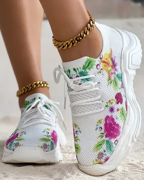 Кроссовки Женские дышащие спортивные кроссовки с цветочным принтом винограда на шнуровке