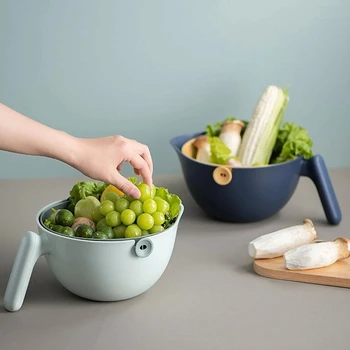 Двойная корзина для мытья фруктов и овощей, кухонная, вращающаяся одной рукой, с ручкой, Пластиковая корзина для мытья посуды, многоцветная, по желанию заказчика 9