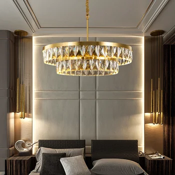 Люстры, современные хрустальные круглые многослойные подвесные светильники для гостиной, столовой, спальни в помещении, светодиодное освещение