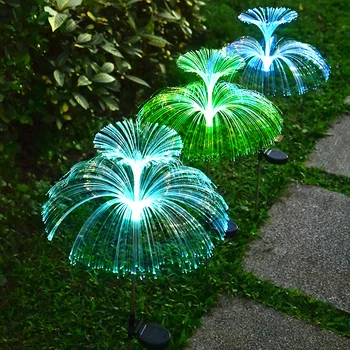 Новая солнечная медуза, волоконный светильник, украшение сада, светодиодная красочная атмосфера, фестивальный светильник, двойной волоконный медузный светильник 11