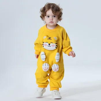 Прекрасная детская одежда с тигровым рисунком, комбинезон для мальчиков и девочек, хлопковое боди с длинным рукавом для новорожденных от 0 до 3 лет, детские комбинезоны 8