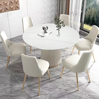 53-дюймовый обеденный стол из спеченного камня carrara white со стульями из 6 предметов 8